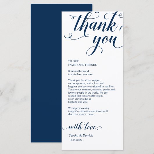 Elegant Navy Blue, Place Einstellung Dankeschön Ka Programm (Vorne/Hinten)