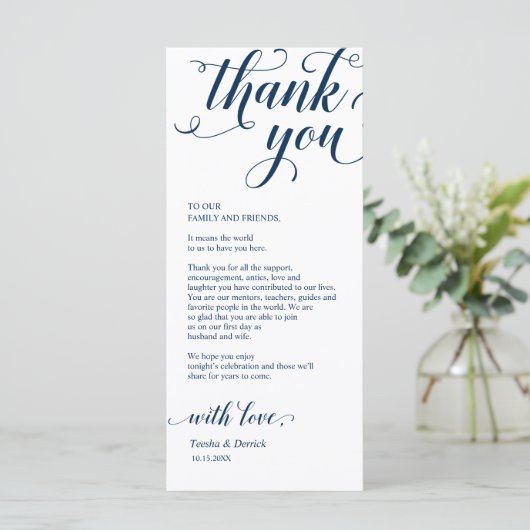 Elegant Navy Blue, Place Einstellung Dankeschön Ka Programm (Stehend Vorderseite)
