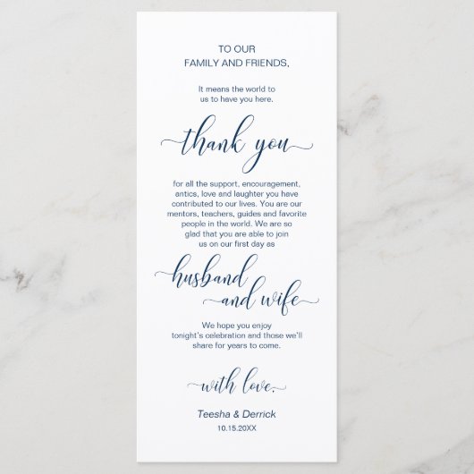 Elegant Navy Blue, Place Einstellung Dankeschön Ka Programm (Vorderseite)