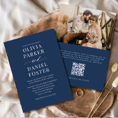 Elegant Navy Blue QR Code Foto Hochzeit Einladung