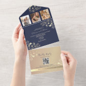 Elegant Navy Blue QR Code Hochzeit All In One Einladung (Abreißen)