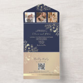Elegant Navy Blue QR Code Hochzeit All In One Einladung (Innen Boden)