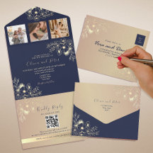 Elegant Navy Blue QR Code Hochzeit
