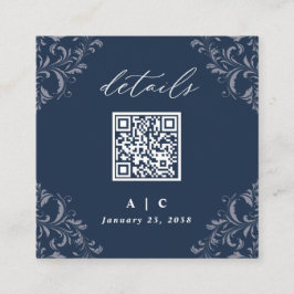 Elegant Navy Blue QR Code Hochzeitsdetails Enclosu Begleitkarte