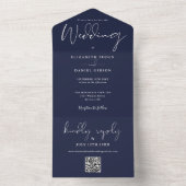 Elegant Navy Blue QR Code Monogram Wedding All In One Einladung (Innen Boden)