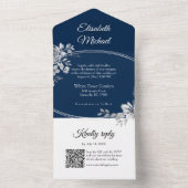 Elegant Navy Blue QR Code Monogram Wedding RSVP All In One Einladung (Innen Boden)