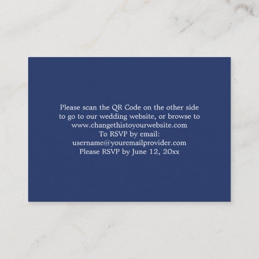 Elegant Navy Blue QR Code Website RSVP Card Begleitkarte (Rückseite)