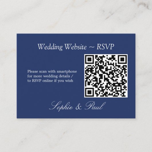 Elegant Navy Blue QR Code Website RSVP Card Begleitkarte (Vorderseite)