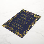 Elegant Navy Blue Real Gold Floral Sweet 16 Folieneinladung (Gedreht)