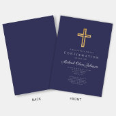Elegant Navy Blue Religious Cross Boy Bestätigung Einladung