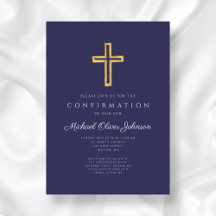 Elegant Navy Blue Religious Cross Boy Bestätigung