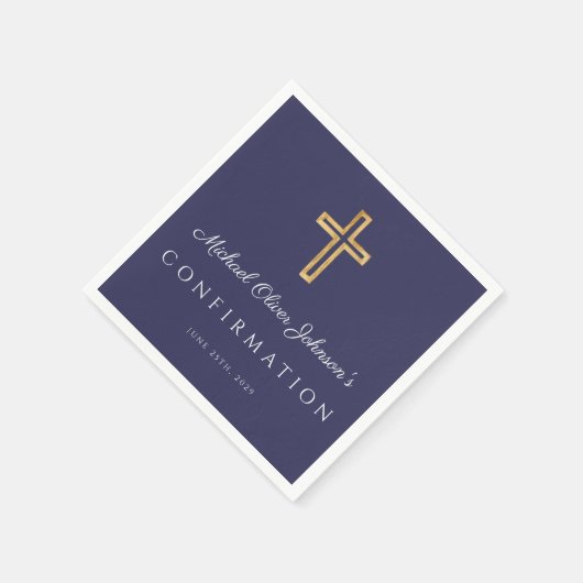 Elegant Navy Blue Religious Cross Boy Bestätigung Serviette (Ecke)