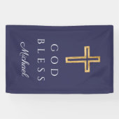 Elegant Navy Blue Religious Cross Boy Gott segne Banner (Horizontal)