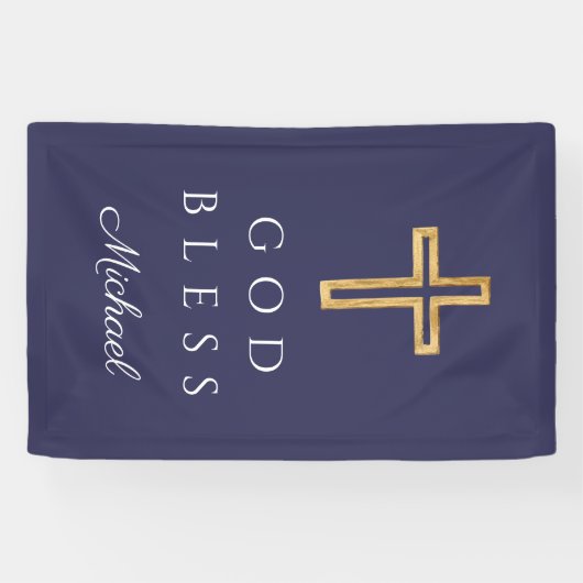 Elegant Navy Blue Religious Cross Boy Gott segne Banner (Horizontal)