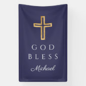Elegant Navy Blue Religious Cross Boy Gott segne Banner (Vertikal)