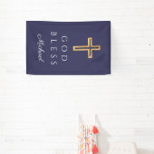 Elegant Navy Blue Religious Cross Boy Gott segne Banner (InSitu)