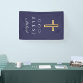 Elegant Navy Blue Religious Cross Boy Gott segne Banner (Messe)