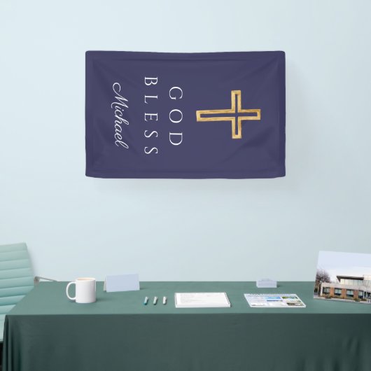 Elegant Navy Blue Religious Cross Boy Gott segne Banner (Messe)