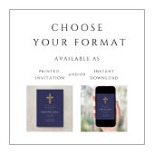 Elegant Navy Blue Religious Cross Boy Taufe Einladung