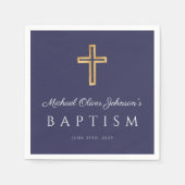 Elegant Navy Blue Religious Cross Boy Taufe Serviette (Vorderseite)