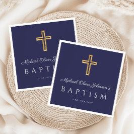 Elegant Navy Blue Religious Cross Boy Taufe Serviette