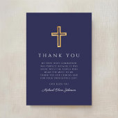 Elegant Navy Blue Religious Cross First Communion Dankeskarte