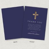 Elegant Navy Blue Religious Cross First Communion Dankeskarte