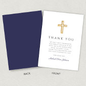 Elegant Navy Blue Religious Cross First Communion Dankeskarte