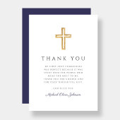 Elegant Navy Blue Religious Cross First Communion Dankeskarte