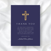 Elegant Navy Blue Religious Cross First Communion Dankeskarte