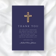 Elegant Navy Blue Religious Cross First Communion