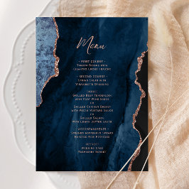 Elegant Navy Blue Rose Gold Agate Wedding Menu Menükarte