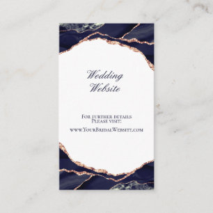 Elegant Navy Blue Rose Gold Agate Wedding Website Begleitkarte