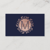 Elegant Navy Blue Rose Gold Floral Platzkarte (Rückseite)