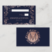 Elegant Navy Blue Rose Gold Floral Platzkarte (Vorne/Hinten)