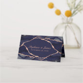 Elegant Navy Blue Rose Gold Foil Agate Wedding Platzkarte (Rückseite)