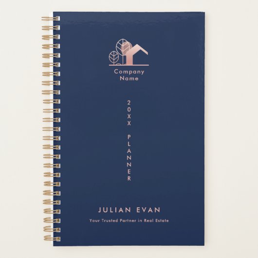 Elegant Navy Blue Rose Gold Non Dated 2025 Planer (Vorderseite)