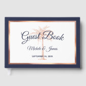 Elegant Navy Blue Rose Gold Palm Tree Hochzeit Gästebuch (Vorderseite)