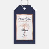 Elegant Navy Blue Rose Gold Palm Tree Hochzeit Geschenkanhänger (Vorderseite)