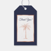 Elegant Navy Blue Rose Gold Palm Tree Hochzeit Geschenkanhänger (Rückseite)
