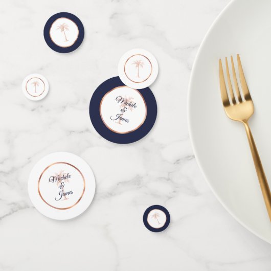 Elegant Navy Blue Rose Gold Palm Tree Hochzeit Konfetti (Gruppe)