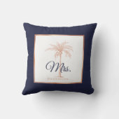 Elegant Navy Blue Rose Gold Palm Tree Hochzeit Mrs Kissen (Rückseite)