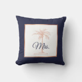 Elegant Navy Blue Rose Gold Palm Tree Hochzeit Mrs Kissen (Vorderseite)