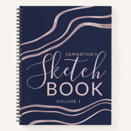 Elegant Navy Blue Rose Gold Sketchbook - Ihr Name Notizblock