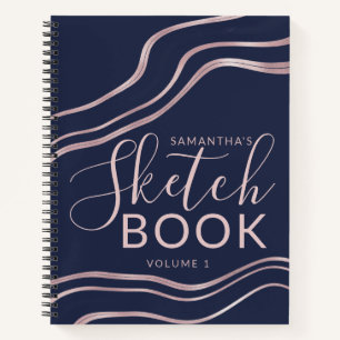 Elegant Navy Blue Rose Gold Sketchbook - Ihr Name Notizblock