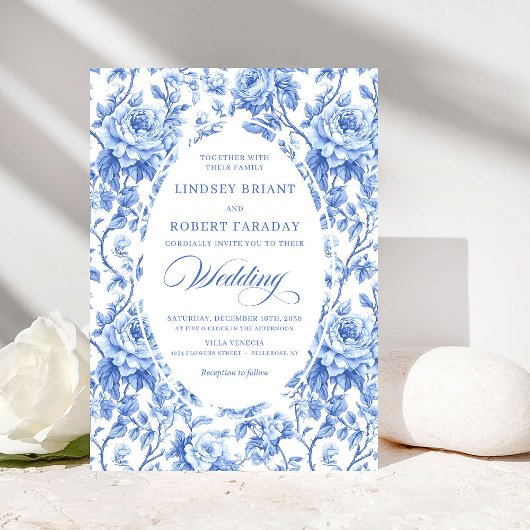Elegant Navy Blue Roses Floral Wedding Invite Einladung