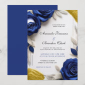Elegant Navy Blue Roses & Gold Glitter Wedding Einladung (Vorne/Hinten)