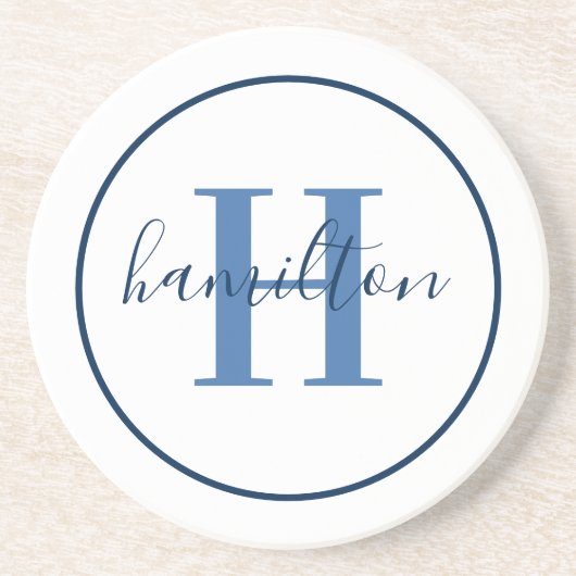 Elegant Navy Blue Round Custom Monogram Initial Getränkeuntersetzer (Vorne)