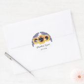 Elegant Navy Blue Rustic Sunflower Wedding Runder Aufkleber (Umschlag)