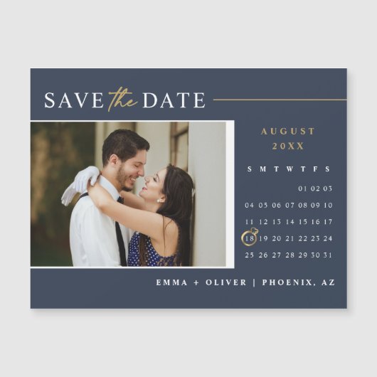 Elegant Navy Blue Save the Date Calendar Magnet (Vorderseite)